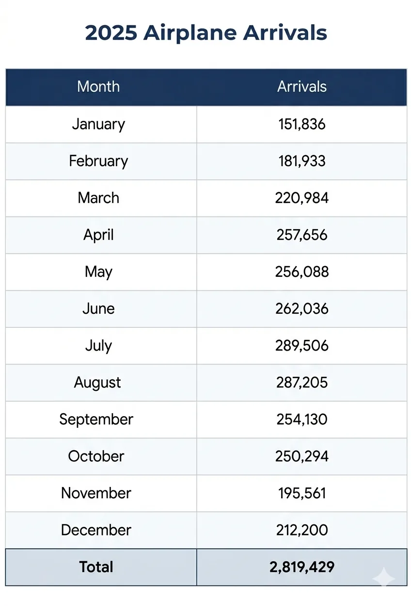 2025 Airport Arrivals Data Table